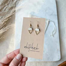 Load image into Gallery viewer, Leather & Brass Triangle Earrings