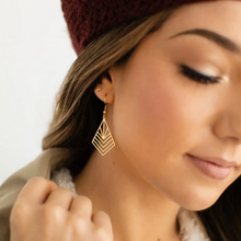 Load image into Gallery viewer, White Birch art deco brass earrings made in Canada.