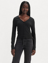 Load image into Gallery viewer, Levi's caviar black Muse long sleeve tee button up vneck.
