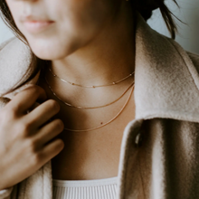 Load image into Gallery viewer, Tiny satellite layering chain necklace gold filled Canadian 16 inches.