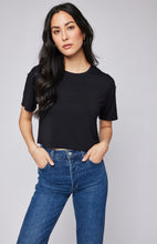 Load image into Gallery viewer, Gentle Fawn crew neck crop tee black.
