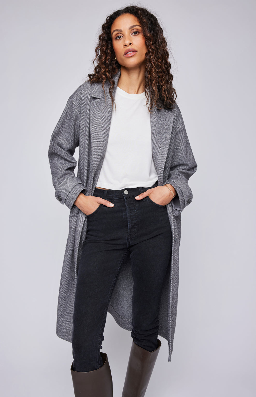 Gentle Fawn Jude grey wool coat, midi trench jacket.