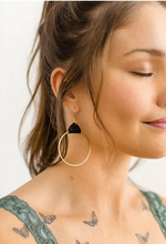 Load image into Gallery viewer, Leather &amp; Brass Circle Earrings
