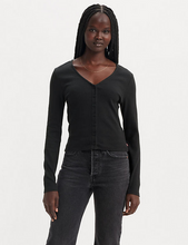 Load image into Gallery viewer, Levi&#39;s caviar black Muse long sleeve tee button up vneck.
