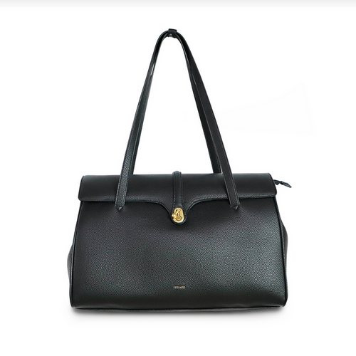 Pixie Mood Lock Tote soft vegan leather beautiful work bag, briefcase, black.