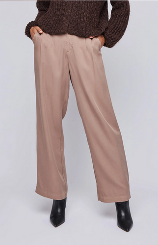 Gentle Fawn Phoenix Pheonix wide leg trouser Woodsmoke tan pleated dress pant.