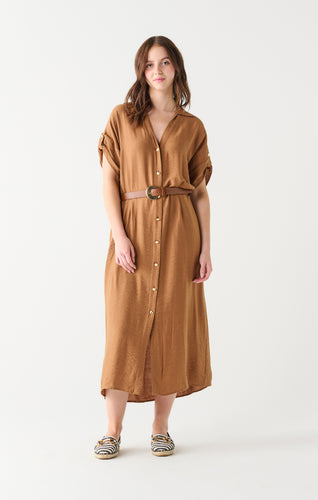 Midi dress, tshirt dress, Canadian fashion, brown dress, spring fashion