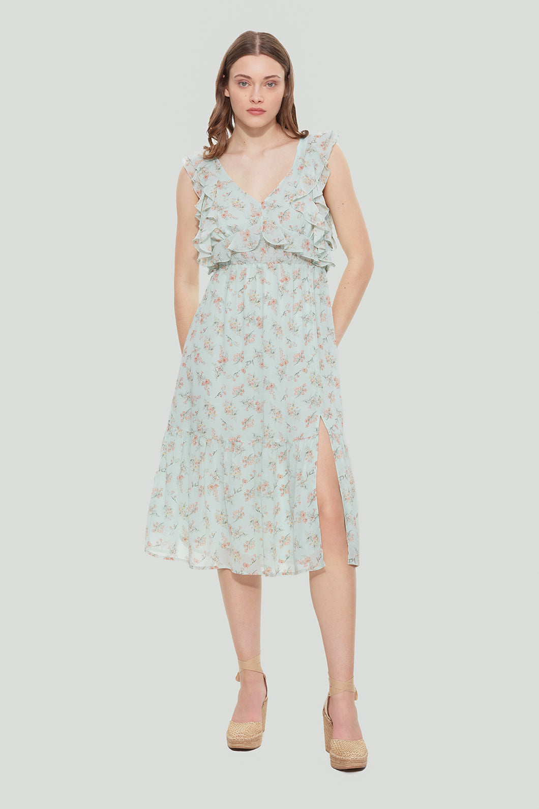 Mint Floral Ruffled Dress